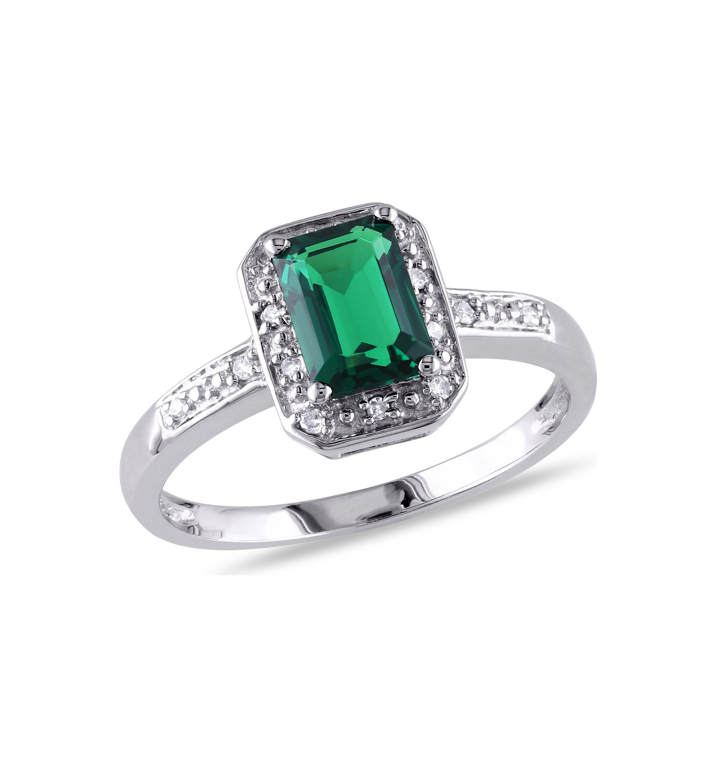 7/8 ct. t.w. Created Emerald and Diamond-Accent Halo Ring in 10k White Gold