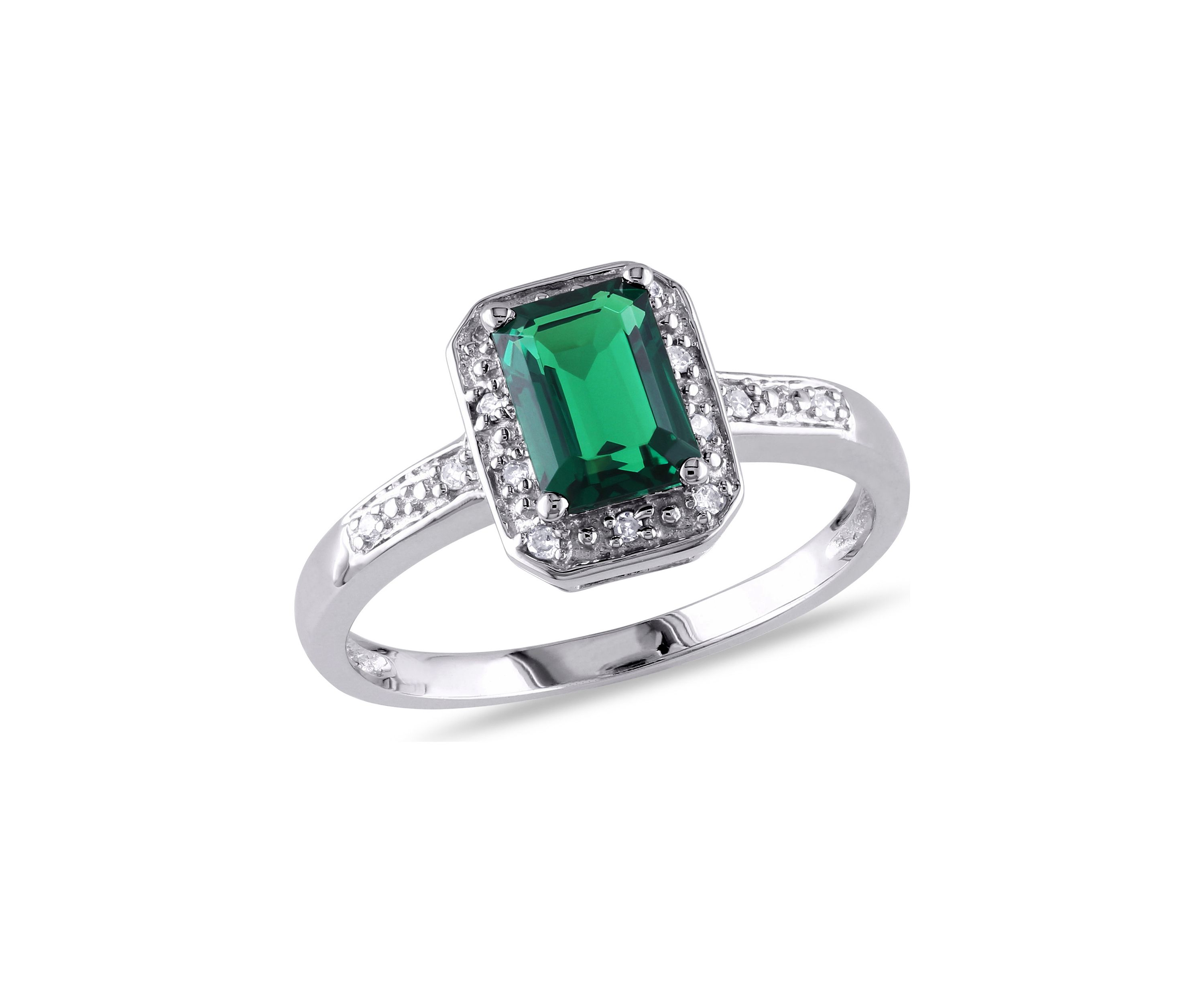7/8 ct. t.w. Created Emerald and Diamond-Accent Halo Ring in 10k White Gold