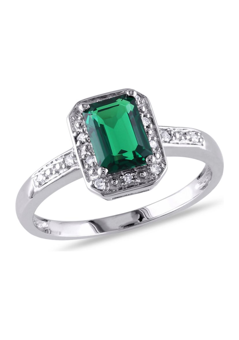 7/8 ct. t.w. Created Emerald and Diamond-Accent Halo Ring in 10k White Gold