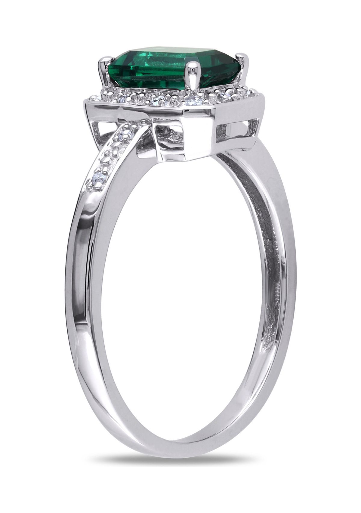 7/8 ct. t.w. Created Emerald and Diamond-Accent Halo Ring in 10k White Gold