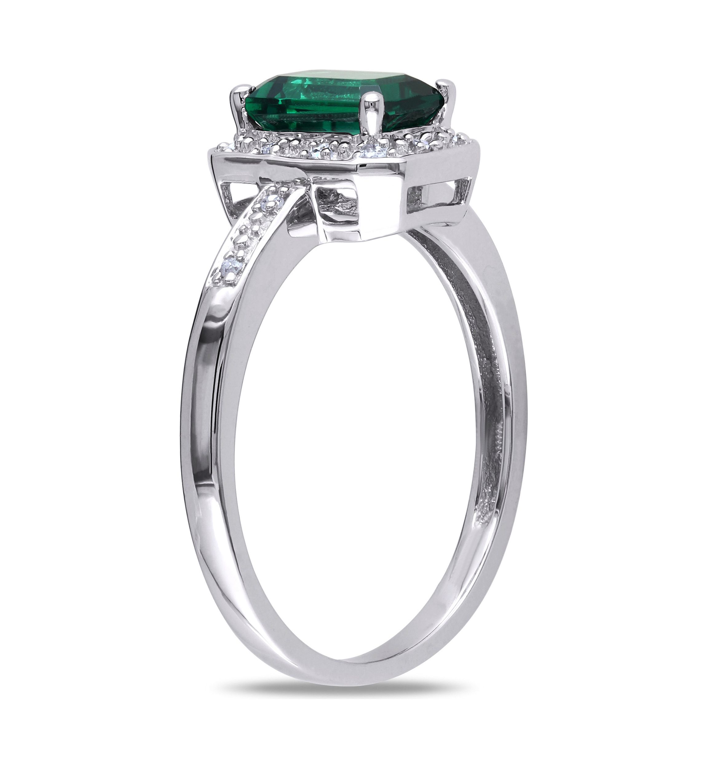 7/8 ct. t.w. Created Emerald and Diamond-Accent Halo Ring in 10k White Gold