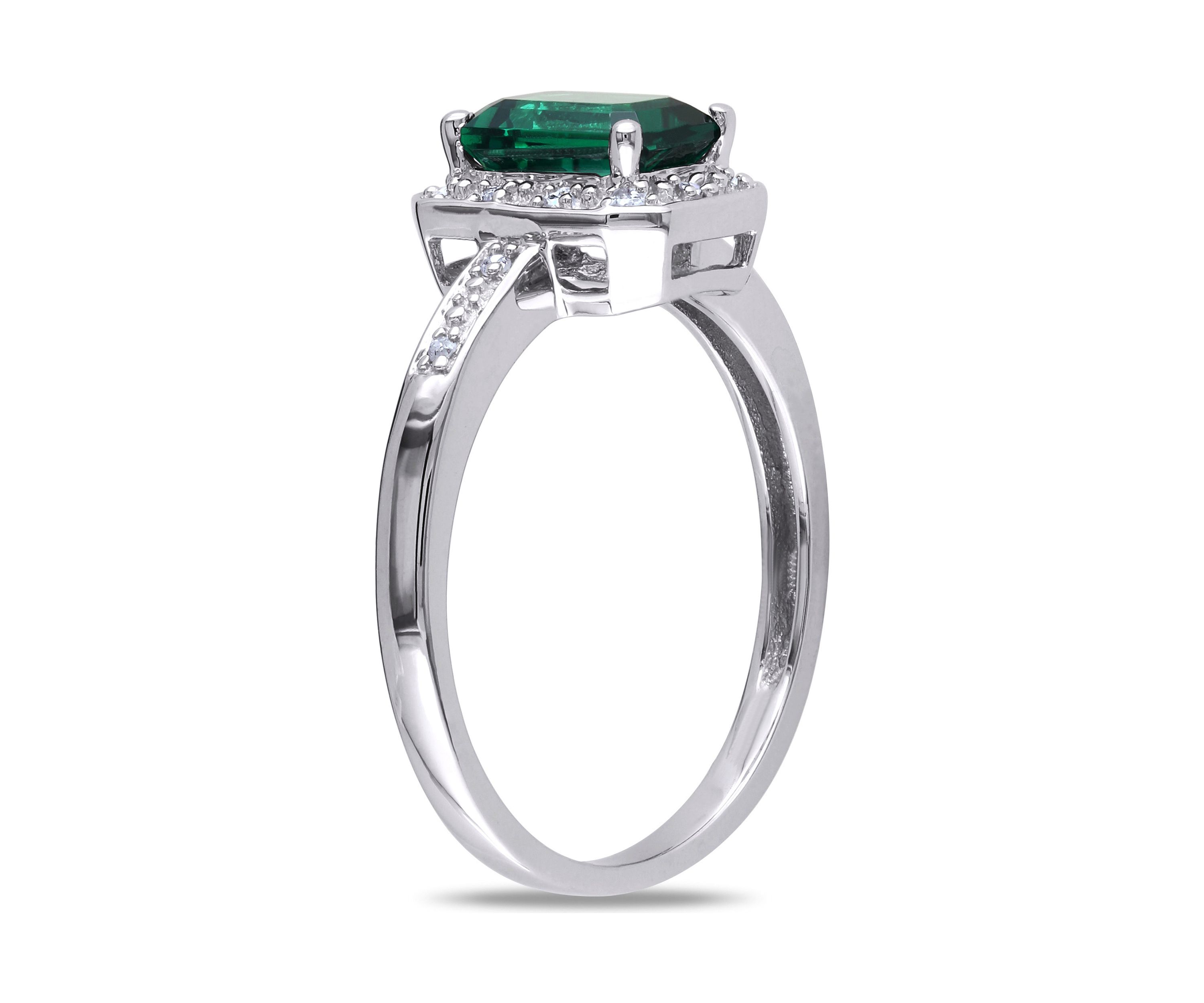 7/8 ct. t.w. Created Emerald and Diamond-Accent Halo Ring in 10k White Gold