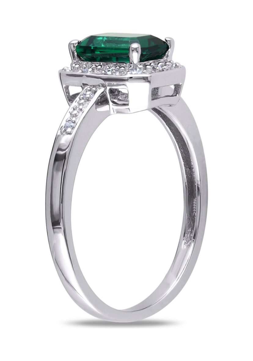 7/8 ct. t.w. Created Emerald and Diamond-Accent Halo Ring in 10k White Gold