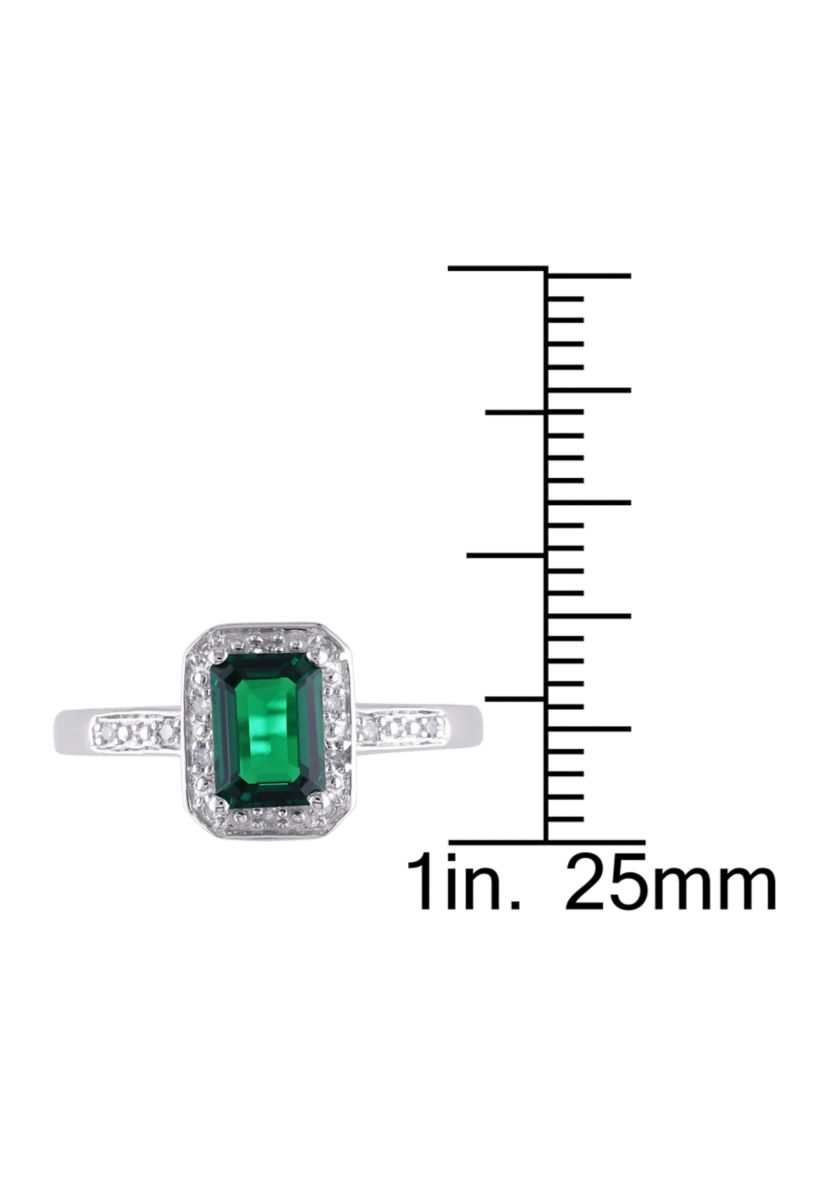 7/8 ct. t.w. Created Emerald and Diamond-Accent Halo Ring in 10k White Gold
