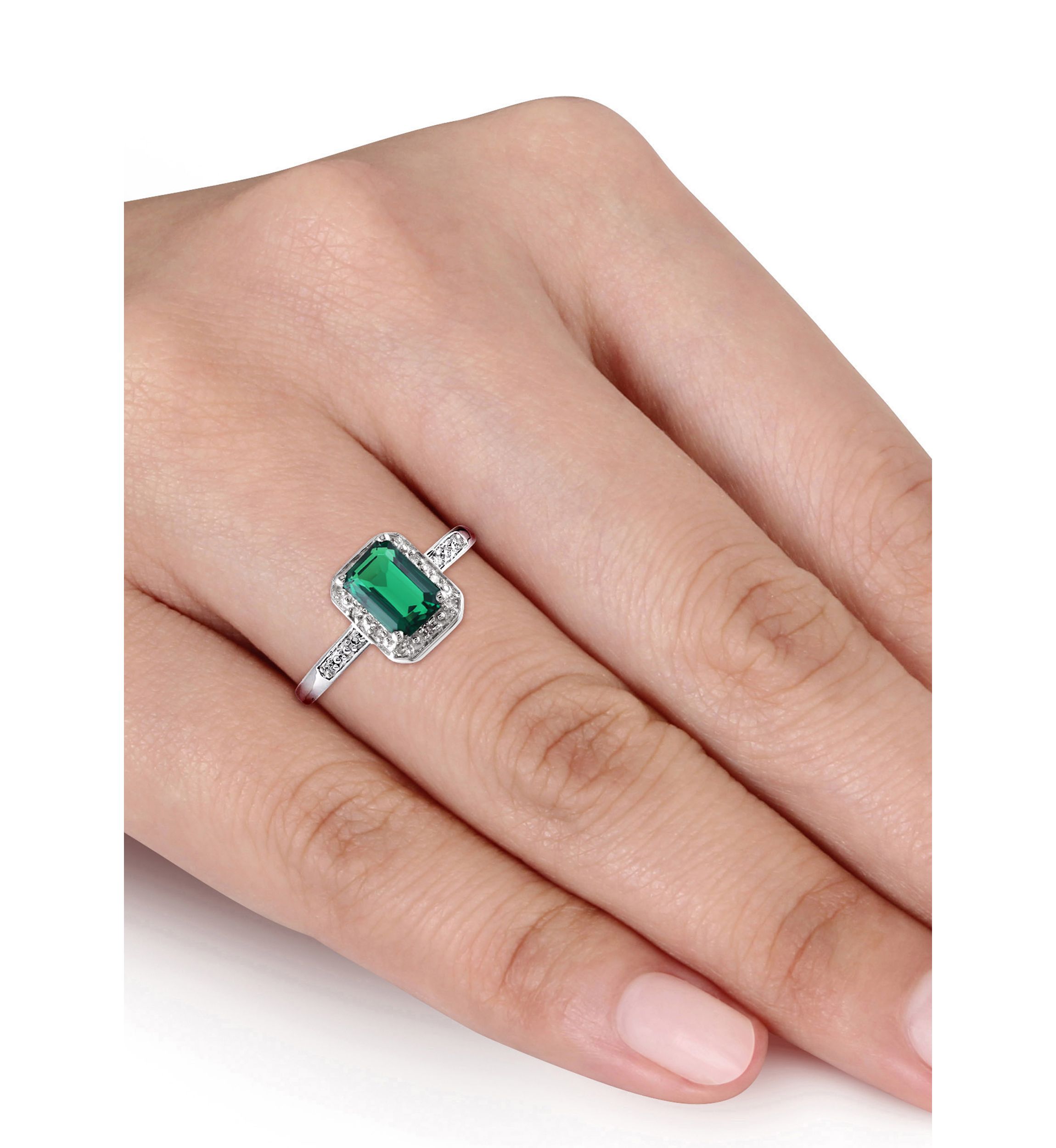 7/8 ct. t.w. Created Emerald and Diamond-Accent Halo Ring in 10k White Gold