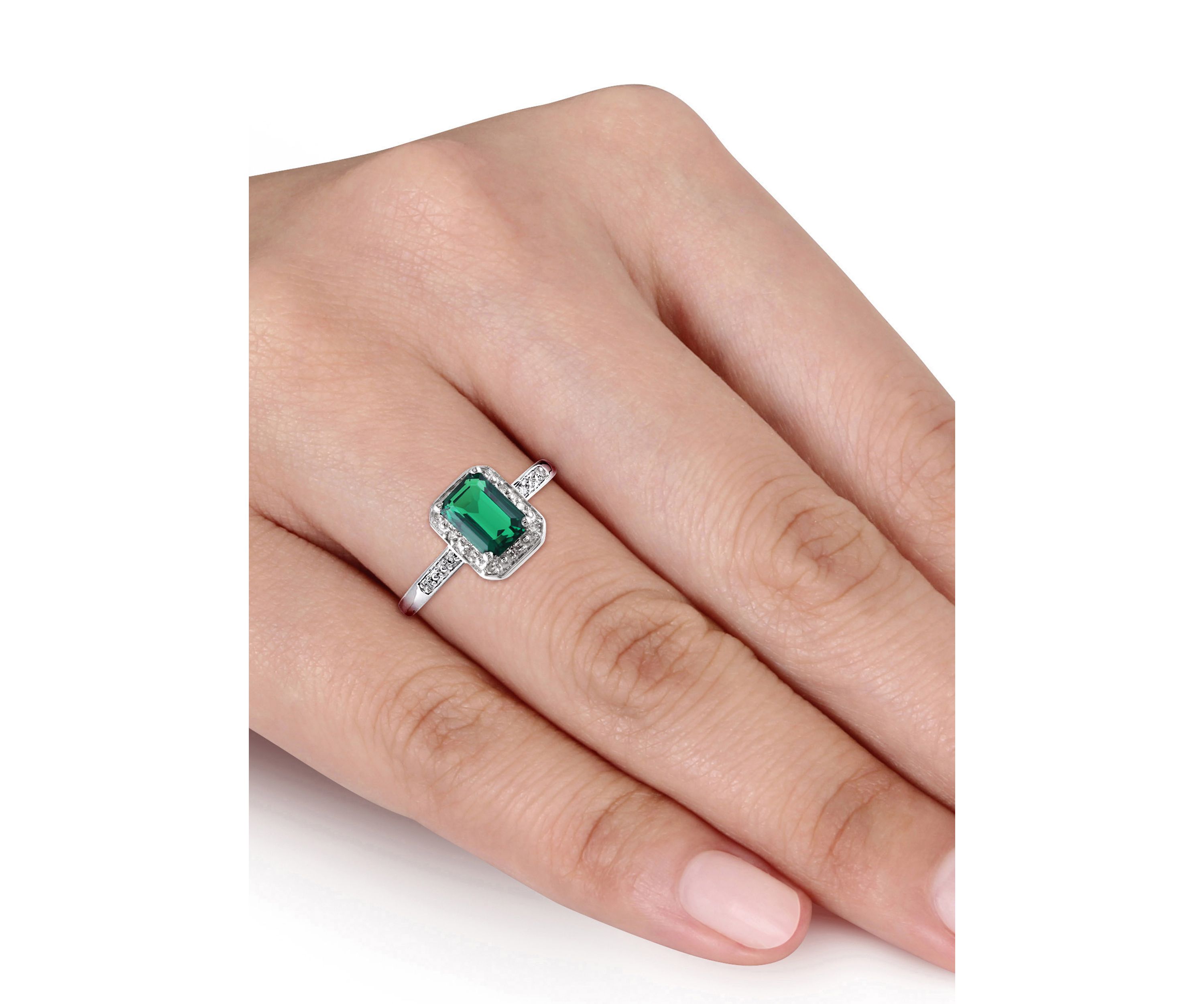 7/8 ct. t.w. Created Emerald and Diamond-Accent Halo Ring in 10k White Gold