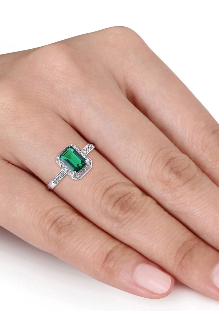 7/8 ct. t.w. Created Emerald and Diamond-Accent Halo Ring in 10k White Gold