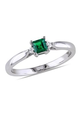Belk & Co 1/5 ct. t.w. Created Emerald and Diamond Accent Promise Ring in Sterling Silver, White, 6
