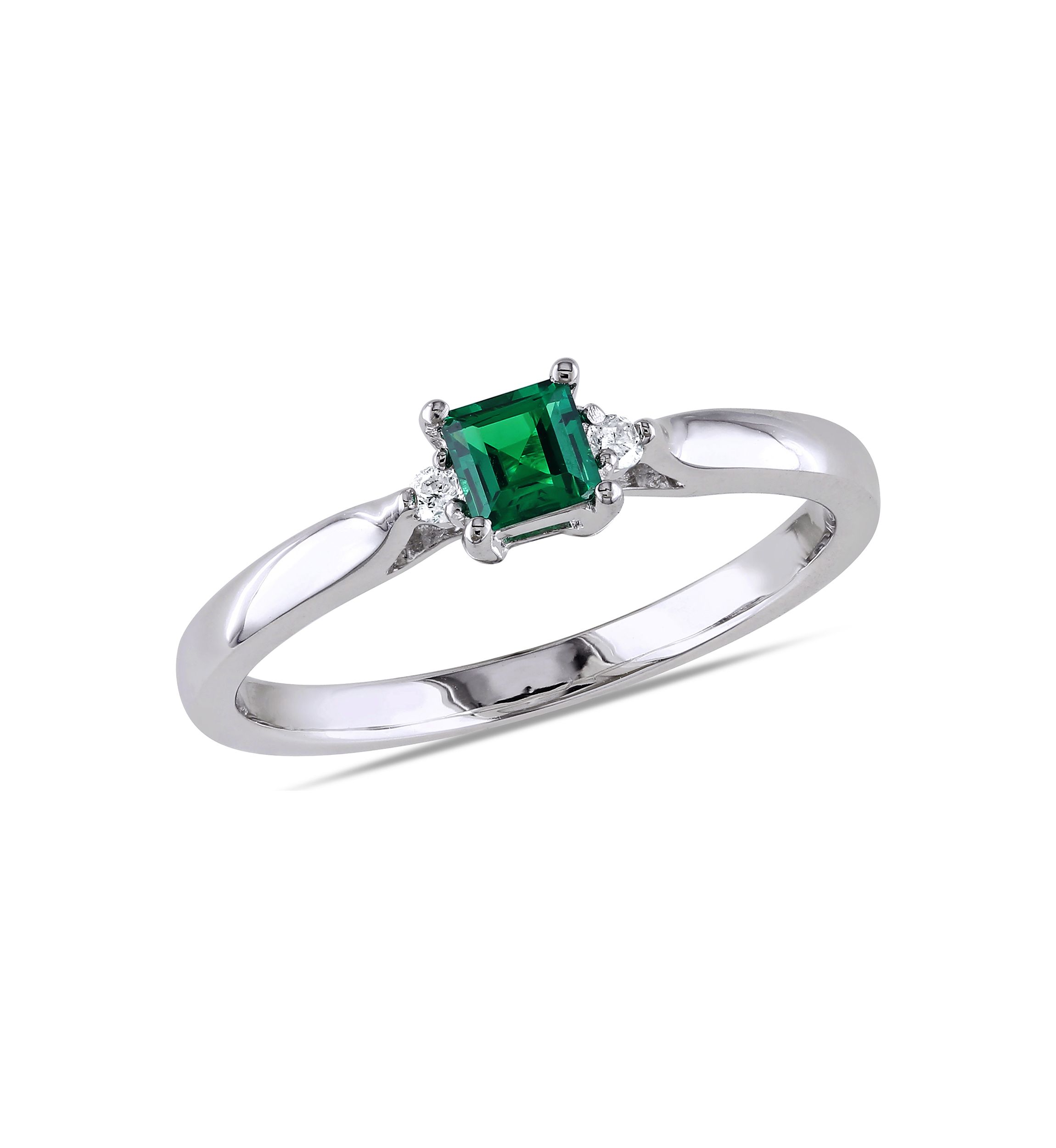 1/5 ct. t.w. Created Emerald and Diamond Accent Promise Ring in Sterling Silver