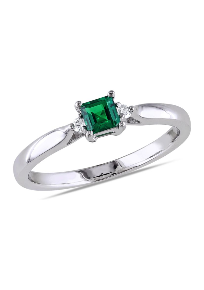 1/5 ct. t.w. Created Emerald and Diamond Accent Promise Ring in Sterling Silver