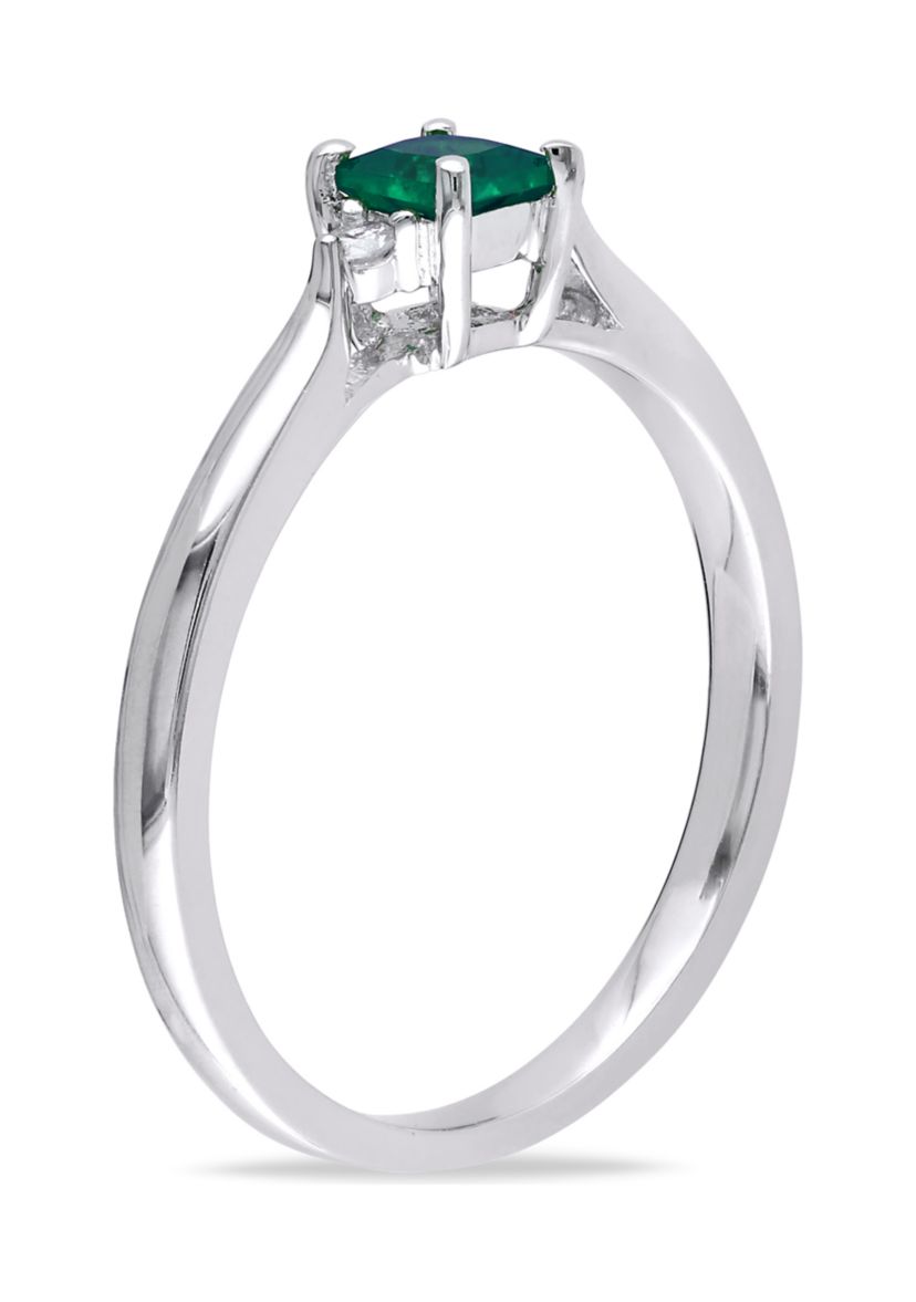 1/5 ct. t.w. Created Emerald and Diamond Accent Promise Ring in Sterling Silver
