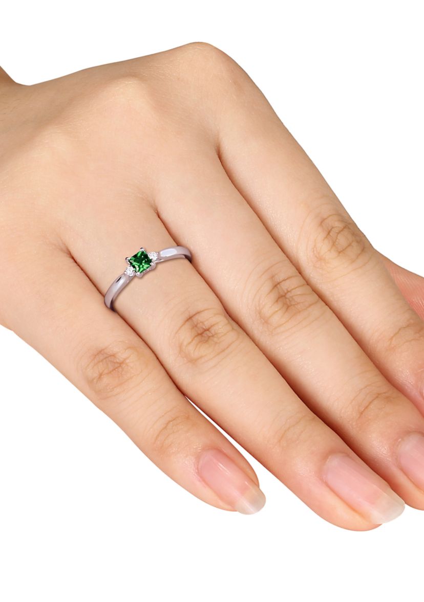 1/5 ct. t.w. Created Emerald and Diamond Accent Promise Ring in Sterling Silver