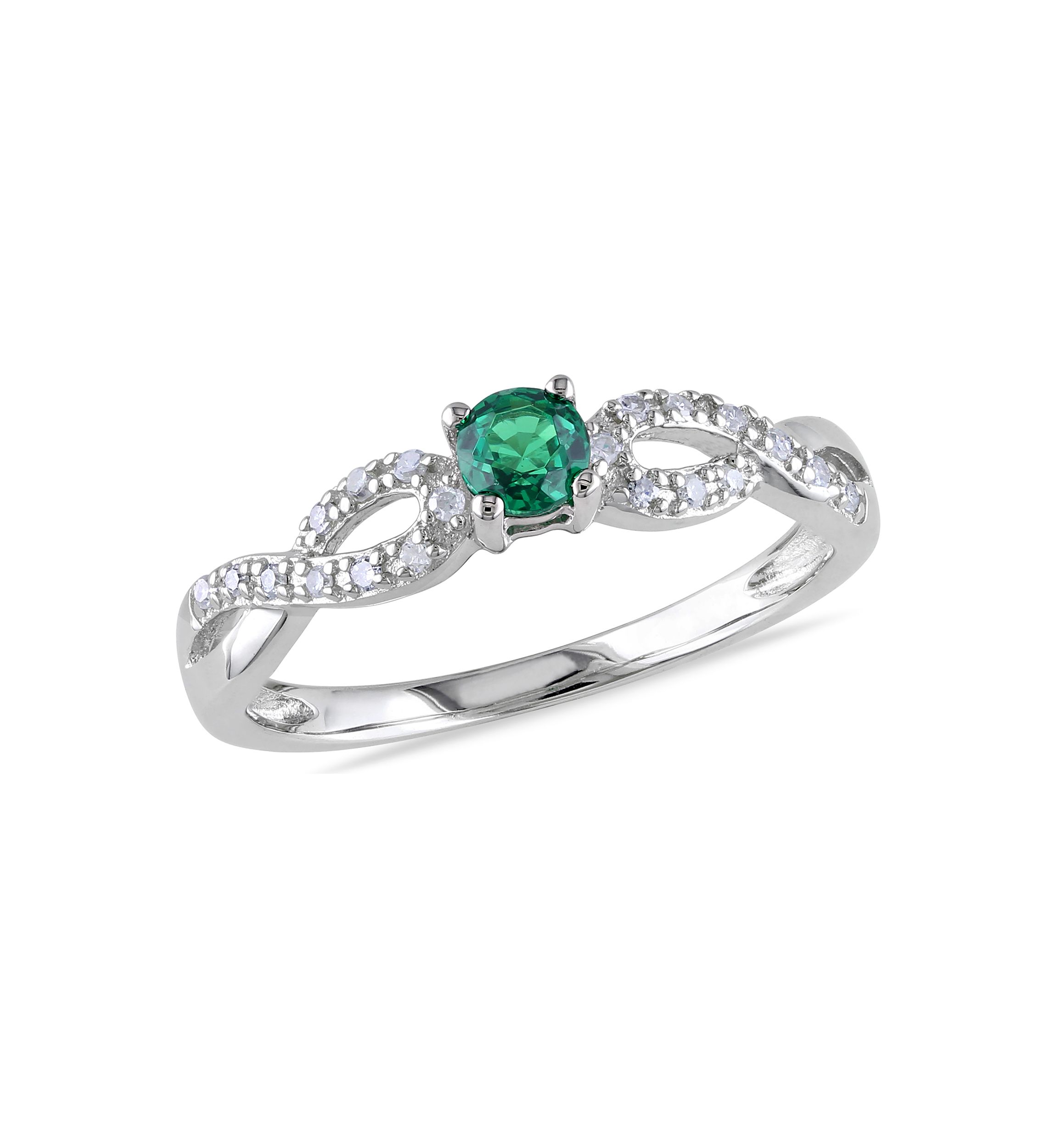 1/10 ct. t.w. Created Emerald and 1/10 ct. t.w. Diamond Infinity Engagement Ring in Sterling Silver