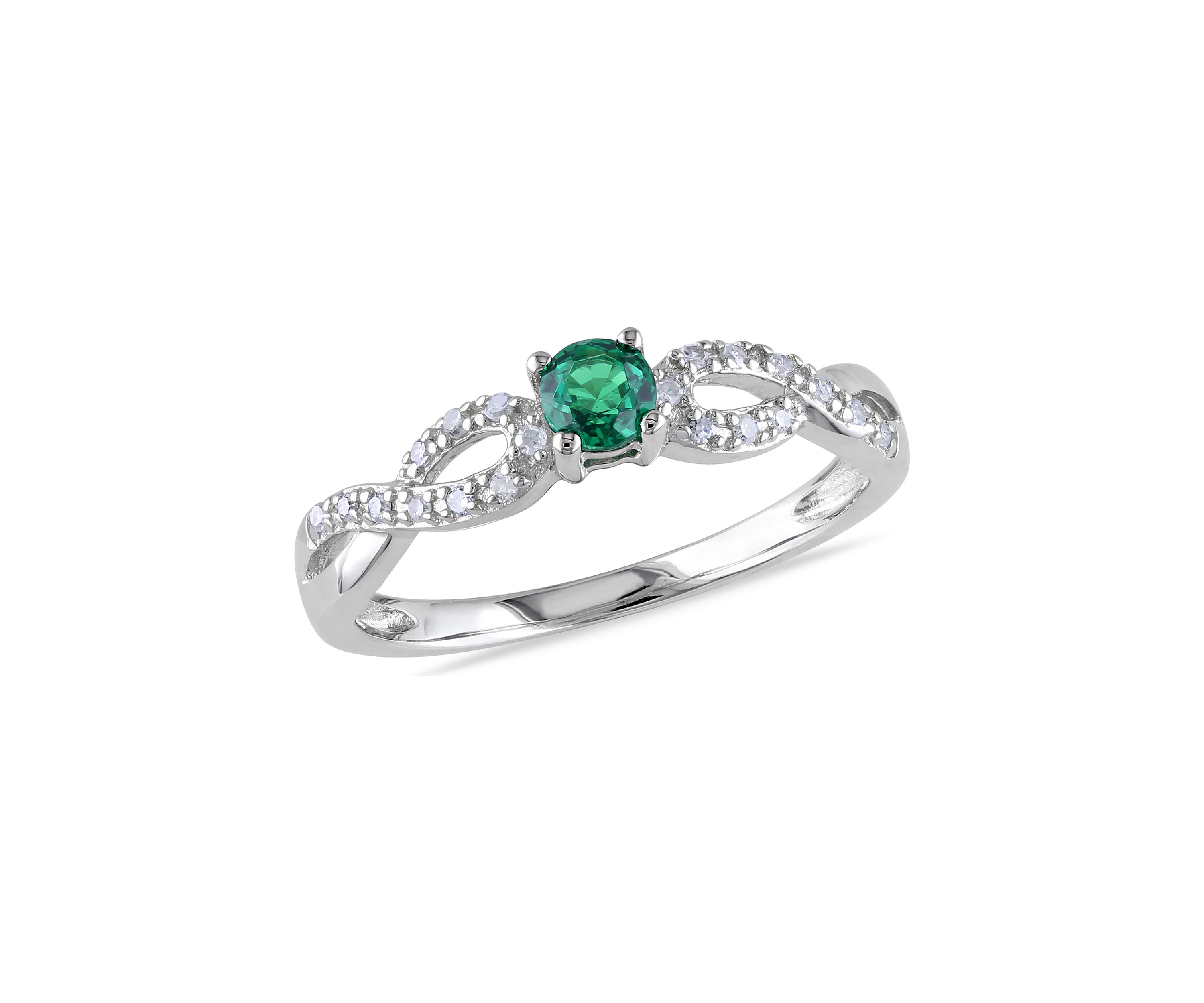 1/10 ct. t.w. Created Emerald and 1/10 ct. t.w. Diamond Infinity Engagement Ring in Sterling Silver