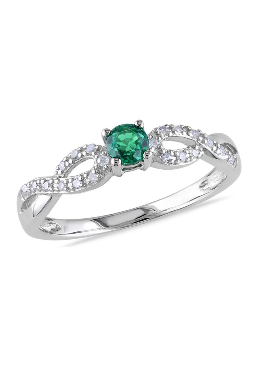 1/10 ct. t.w. Created Emerald and 1/10 ct. t.w. Diamond Infinity Engagement Ring in Sterling Silver