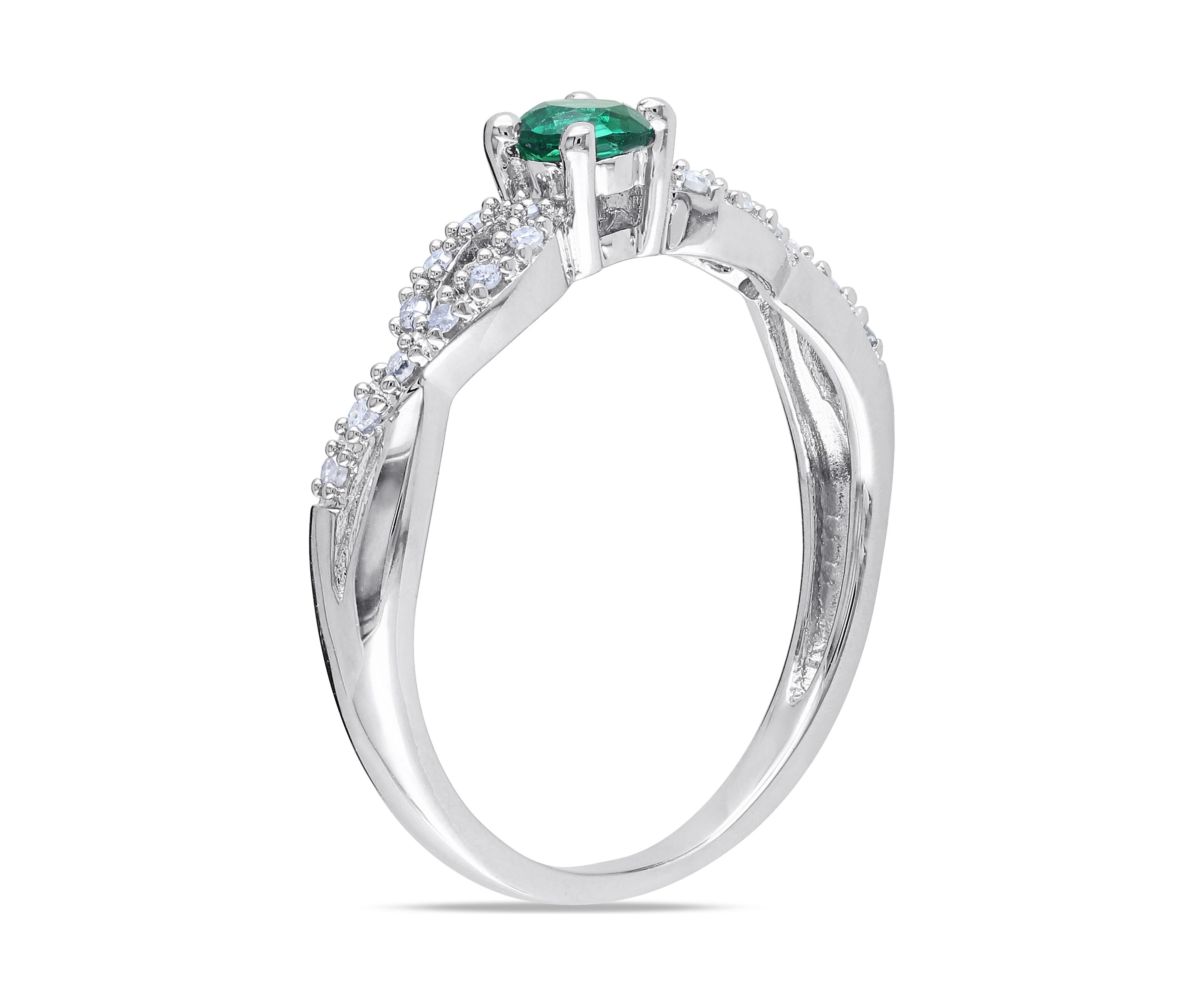 1/10 ct. t.w. Created Emerald and 1/10 ct. t.w. Diamond Infinity Engagement Ring in Sterling Silver