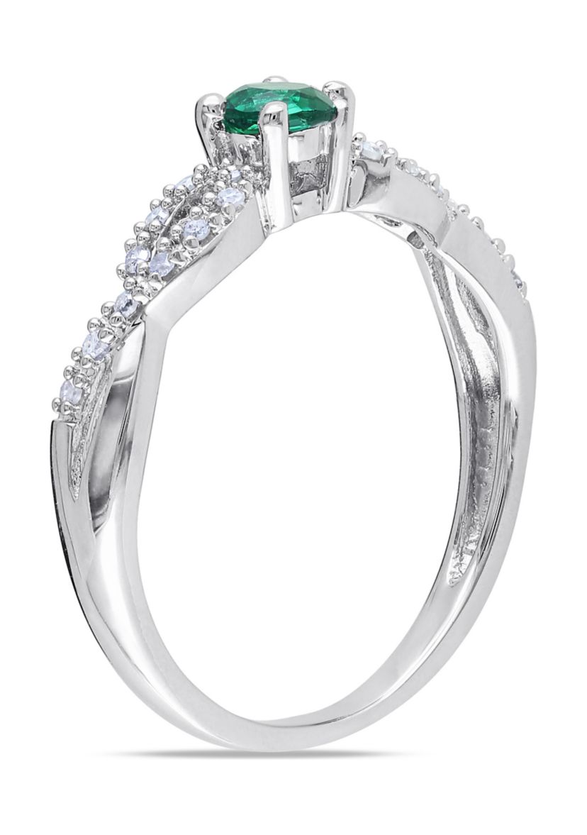 1/10 ct. t.w. Created Emerald and 1/10 ct. t.w. Diamond Infinity Engagement Ring in Sterling Silver