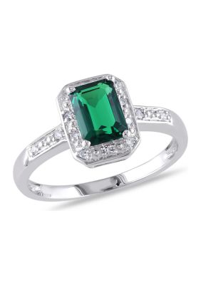 Belk & Co Lab Created Emerald Cut Created Blue Sapphire and Diamond Accent Ring in Sterling Silver, White, 6
