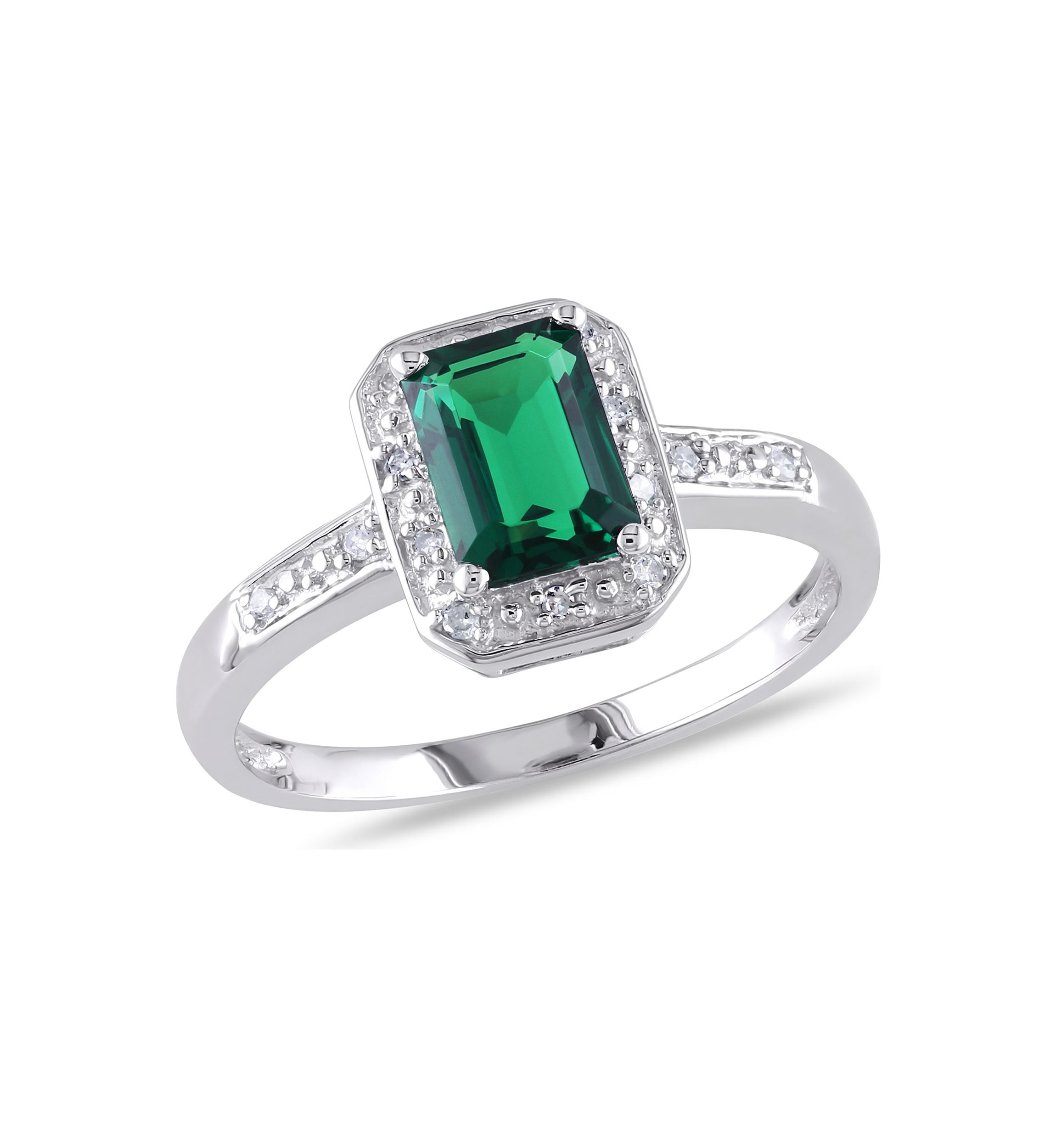 7/8 ct. t.w. Created Emerald and Diamond-Accent Halo Ring in Sterling Silver