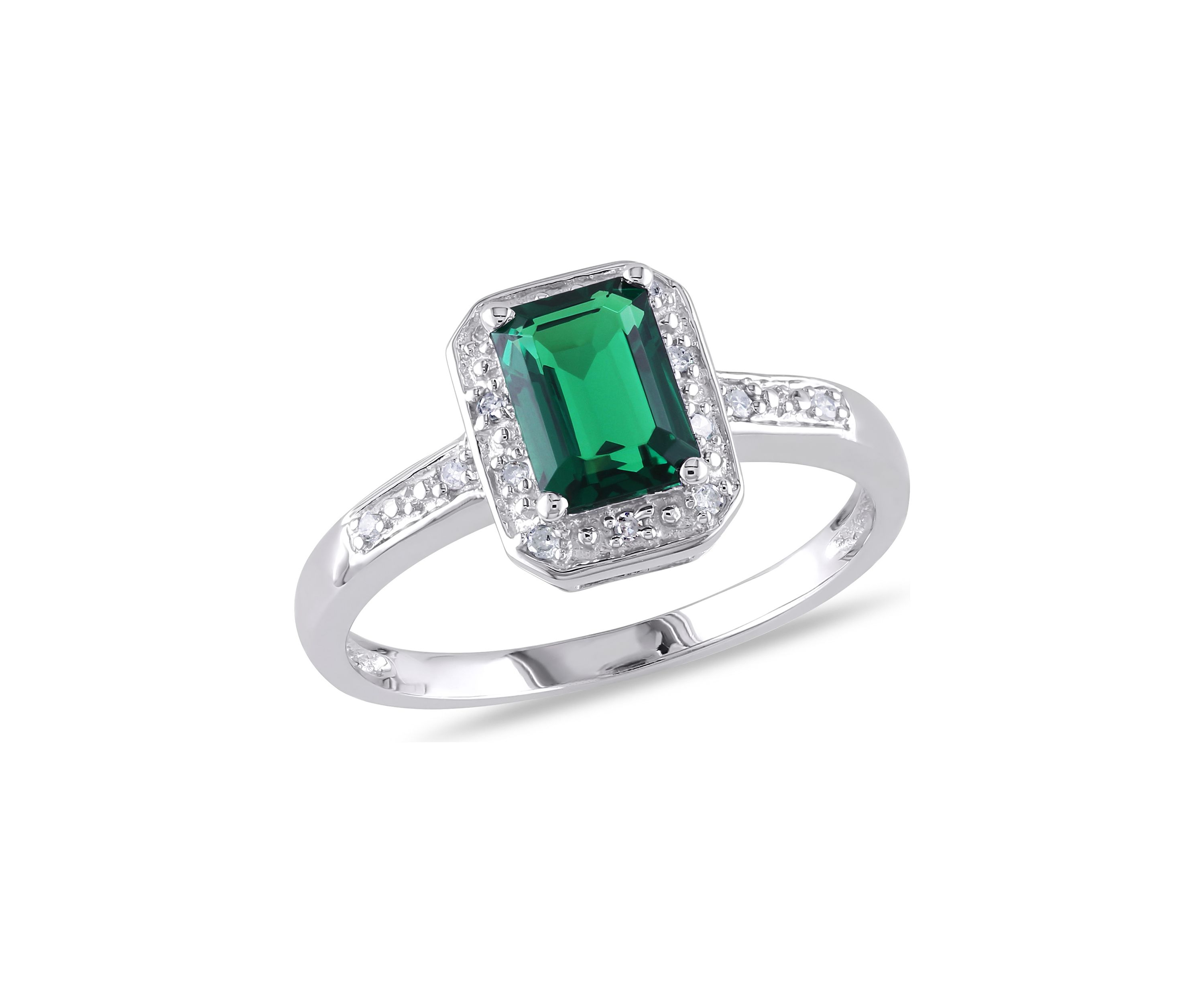 7/8 ct. t.w. Created Emerald and Diamond-Accent Halo Ring in Sterling Silver