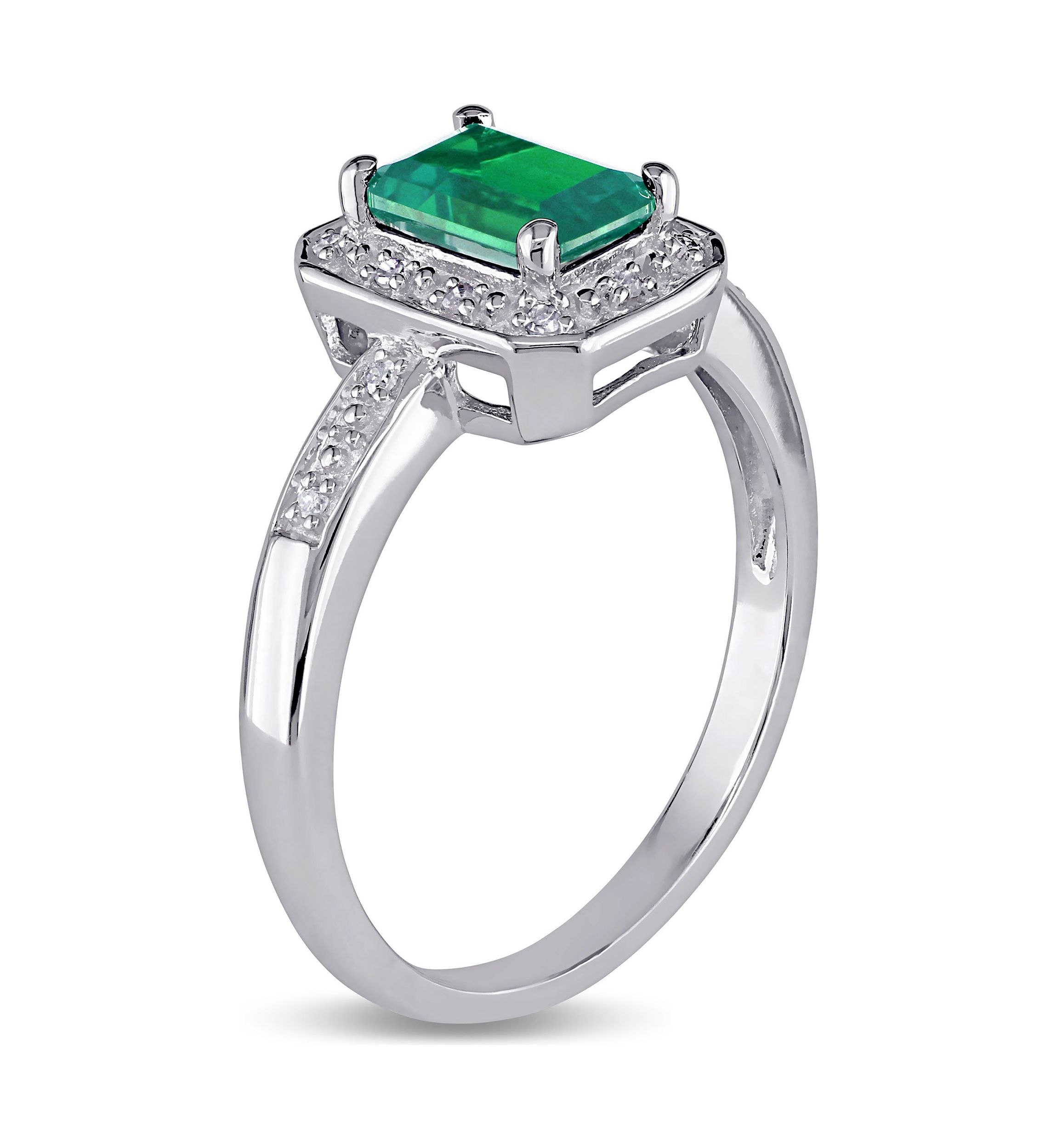 7/8 ct. t.w. Created Emerald and Diamond-Accent Halo Ring in Sterling Silver