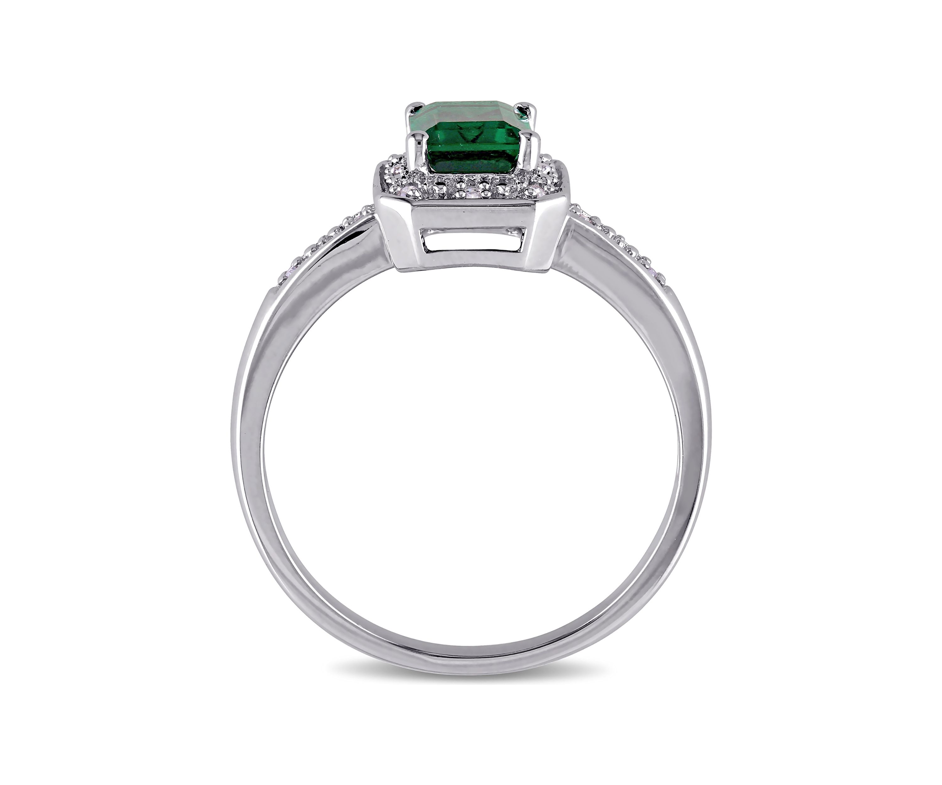 7/8 ct. t.w. Created Emerald and Diamond-Accent Halo Ring in Sterling Silver