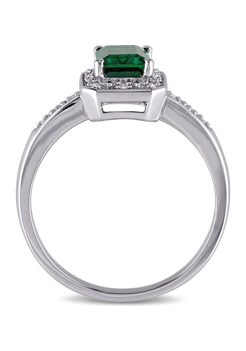 7/8 ct. t.w. Created Emerald and Diamond-Accent Halo Ring in Sterling Silver