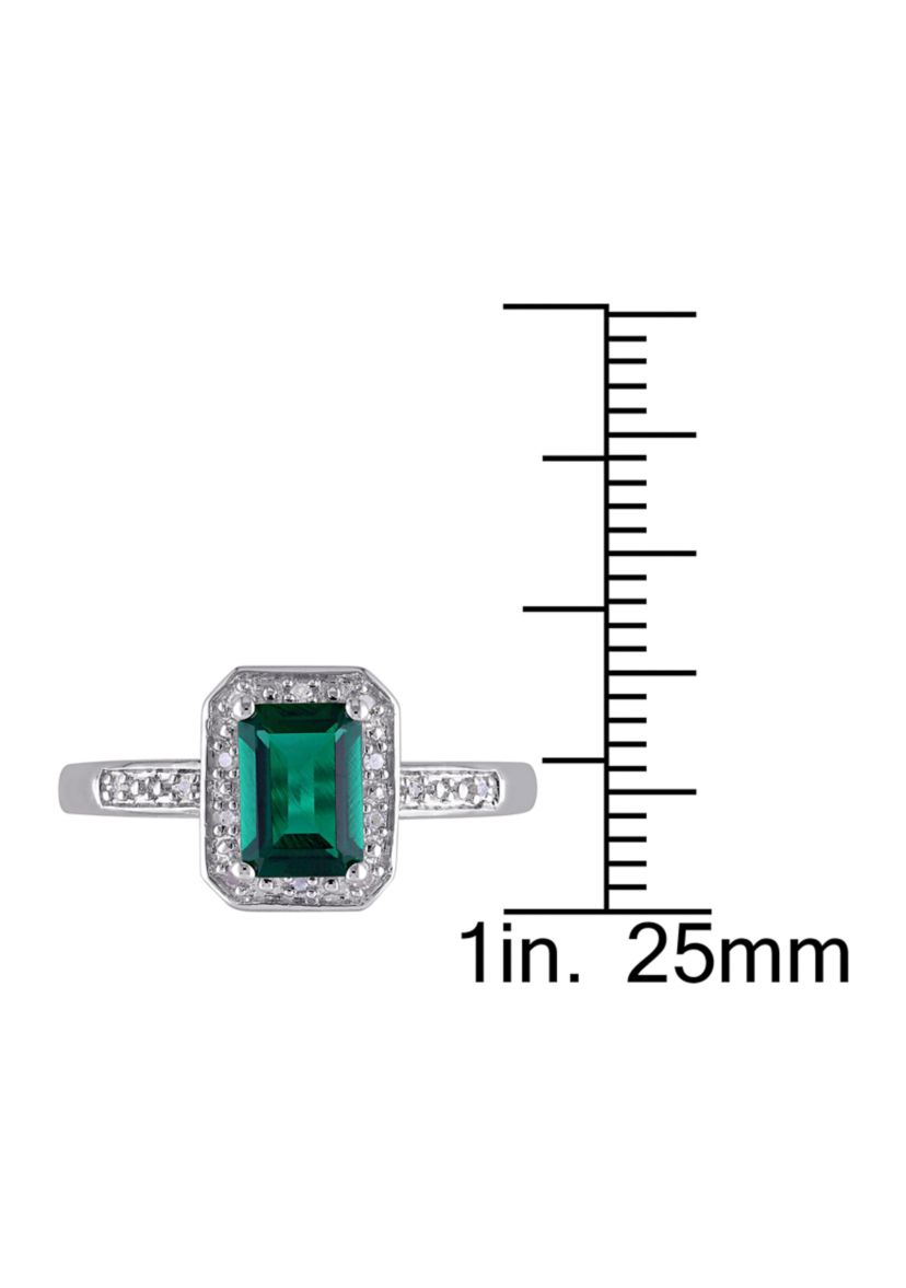 7/8 ct. t.w. Created Emerald and Diamond-Accent Halo Ring in Sterling Silver