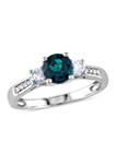 Created Emerald and White Sapphire Diamond Accent 3-Stone Ring in 10k White Gold