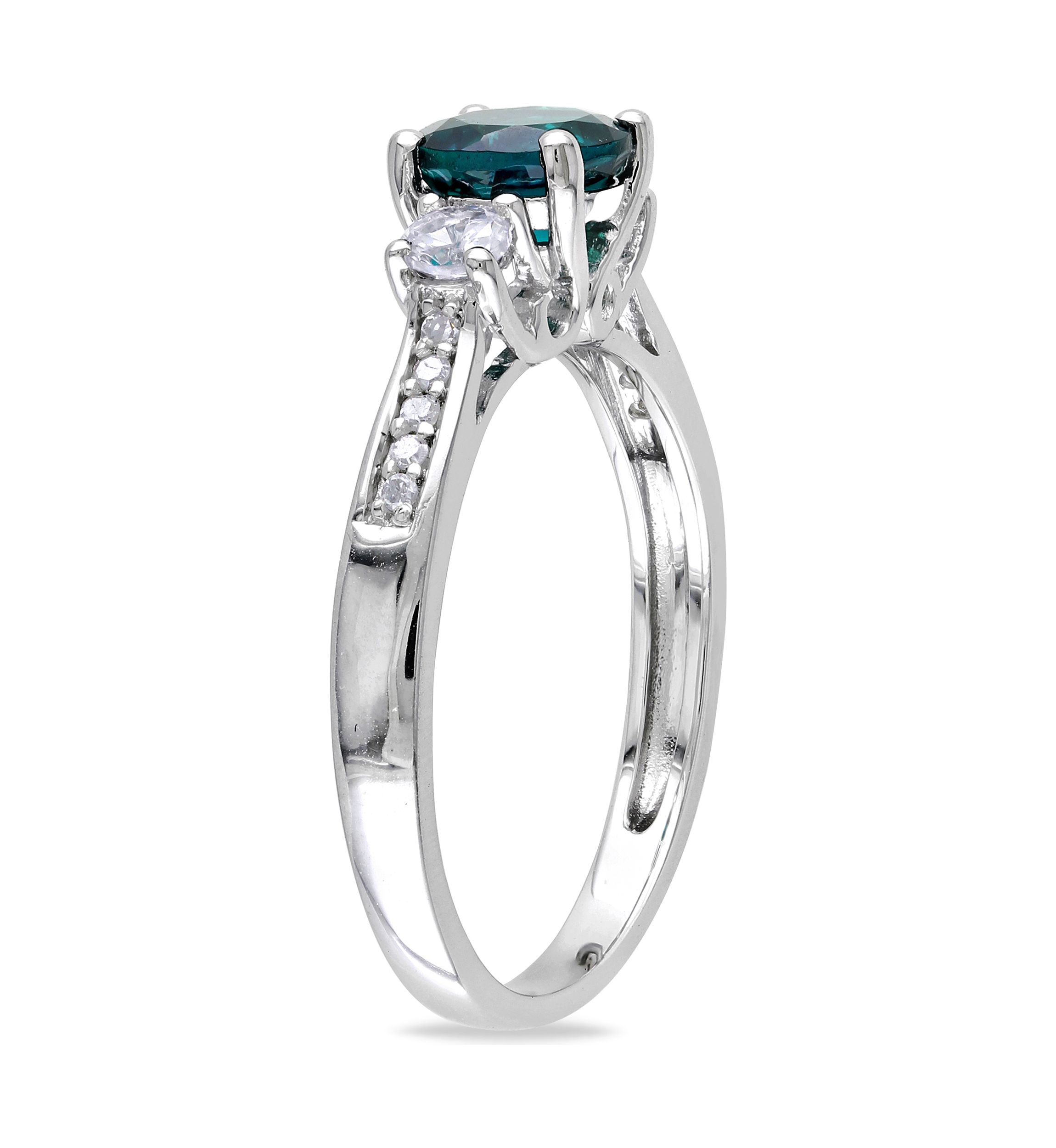 Created Emerald and White Sapphire Diamond Accent 3-Stone Ring in 10k White Gold