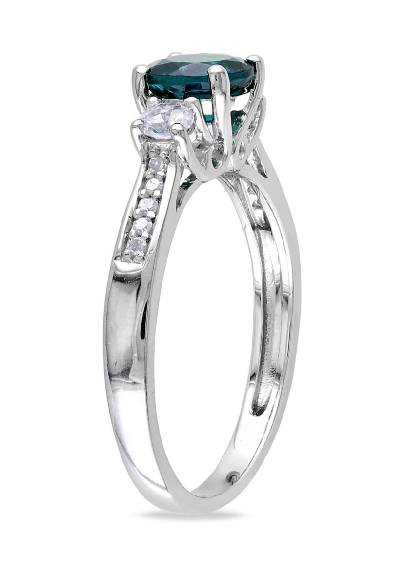 Created Emerald and White Sapphire Diamond Accent 3-Stone Ring in 10k White Gold