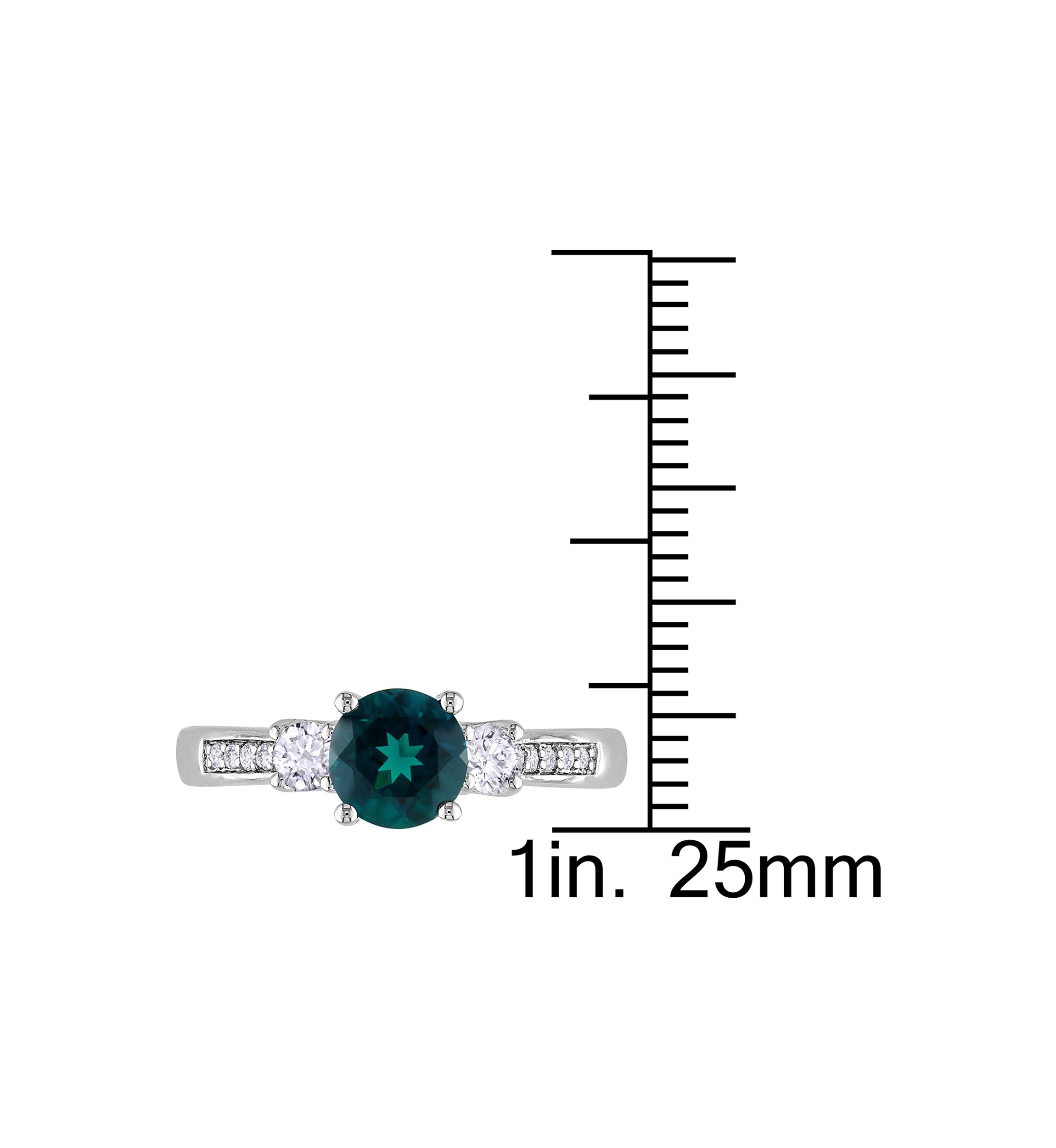 Created Emerald and White Sapphire Diamond Accent 3-Stone Ring in 10k White Gold