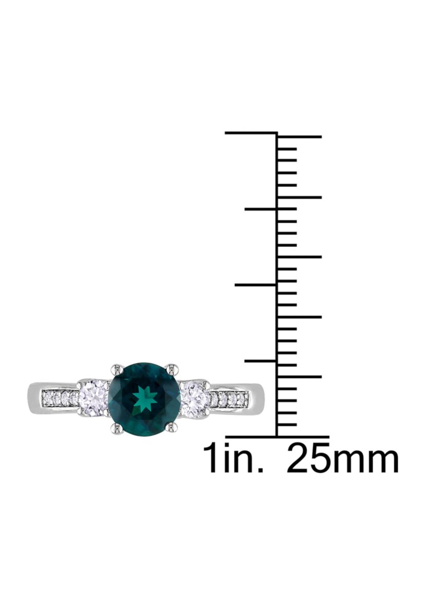 Created Emerald and White Sapphire Diamond Accent 3-Stone Ring in 10k White Gold