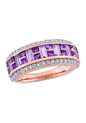Belk & Co Amethyst and White Topaz Semi-Eternity Ring in 10K Rose Gold, 6