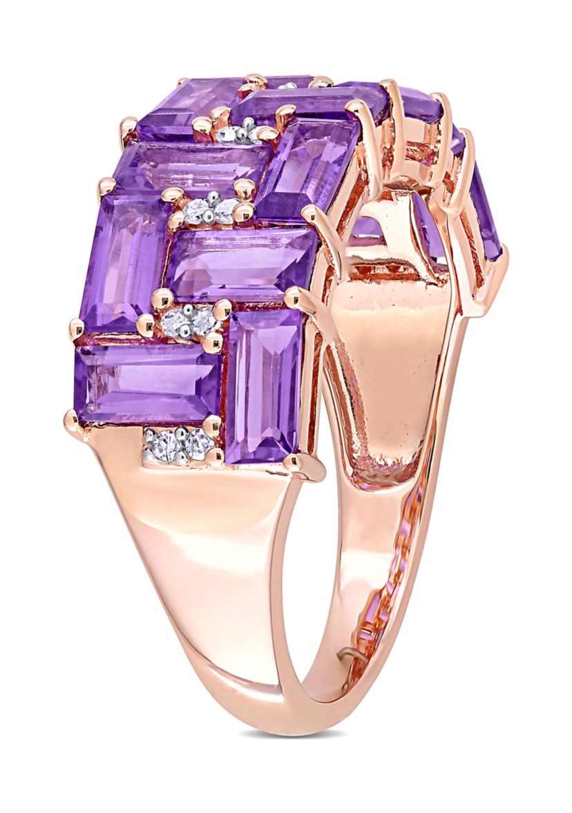 2.8 ct. t.w. Amethyst and 1/10 ct. t.w. Diamond Brick Mosaic Ring in 10K Rose Gold