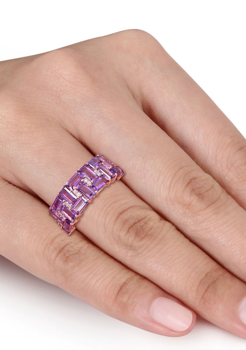 2.8 ct. t.w. Amethyst and 1/10 ct. t.w. Diamond Brick Mosaic Ring in 10K Rose Gold
