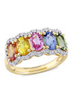 3.33 ct. t.w. Multi-Color Sapphire 5-Stone Halo Ring in 14K Yellow Gold