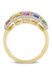 3.33 ct. t.w. Multi-Color Sapphire 5-Stone Halo Ring in 14K Yellow Gold