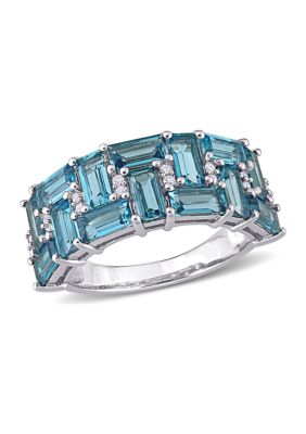 Belk & Co 3.62 Ct. T.w. Blue Topaz And 1/10 Ct. T.w. Diamond Brick Mosaic Ring In 10K White Gold