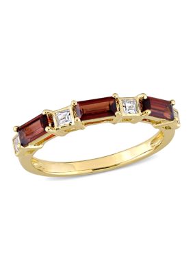 Belk & Co Garnet and White Topaz Semi-Eternity Ring in 10k Yellow Gold, 8