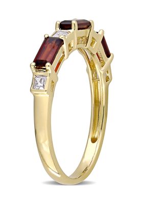 Garnet and White Topaz Semi-Eternity Ring 10k Yellow Gold