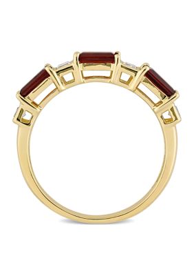 Garnet and White Topaz Semi-Eternity Ring 10k Yellow Gold