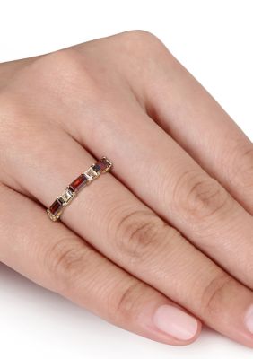 Garnet and White Topaz Semi-Eternity Ring 10k Yellow Gold