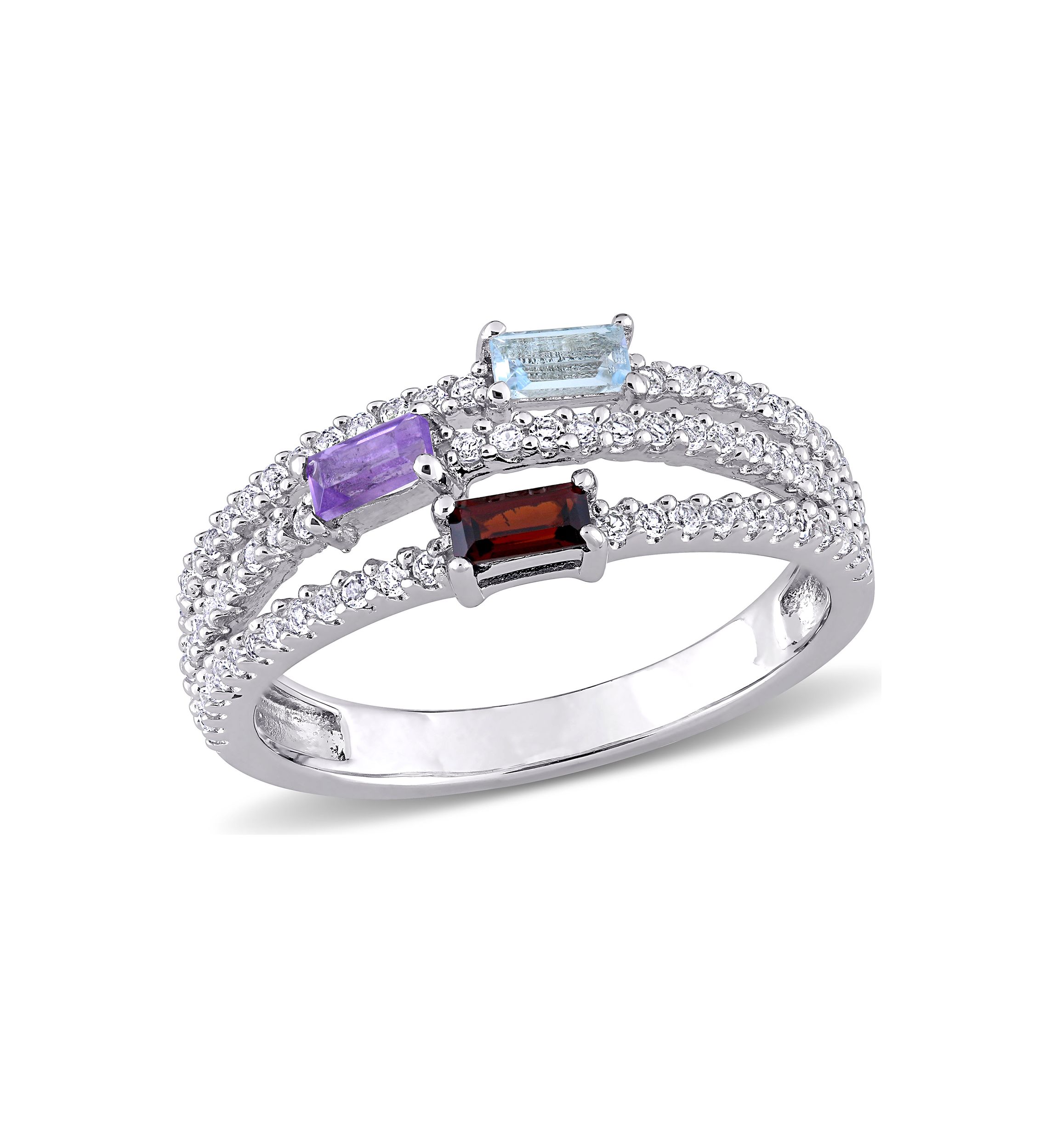 3/4 ct. t.w. Multi-Gemstone Split-Shank Multi-Row Ring in Sterling Silver