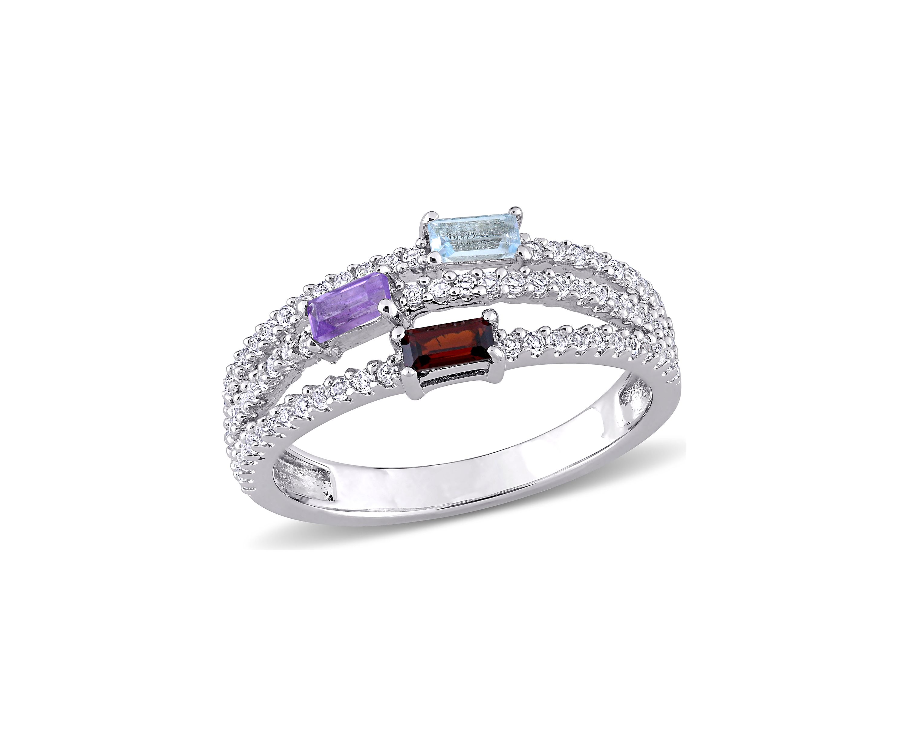 3/4 ct. t.w. Multi-Gemstone Split-Shank Multi-Row Ring in Sterling Silver