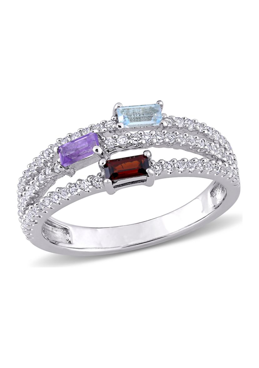 3/4 ct. t.w. Multi-Gemstone Split-Shank Multi-Row Ring in Sterling Silver