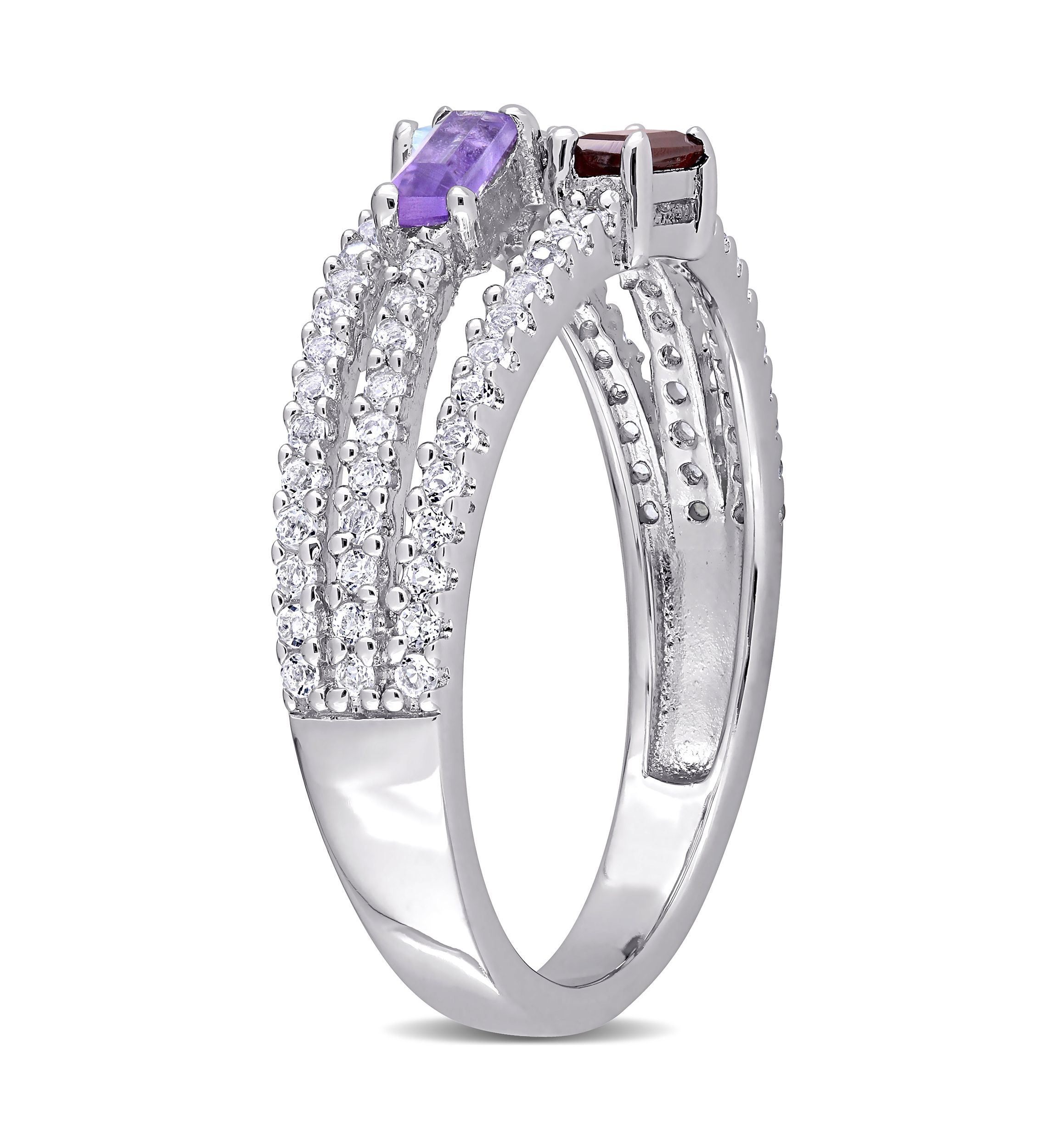 3/4 ct. t.w. Multi-Gemstone Split-Shank Multi-Row Ring in Sterling Silver