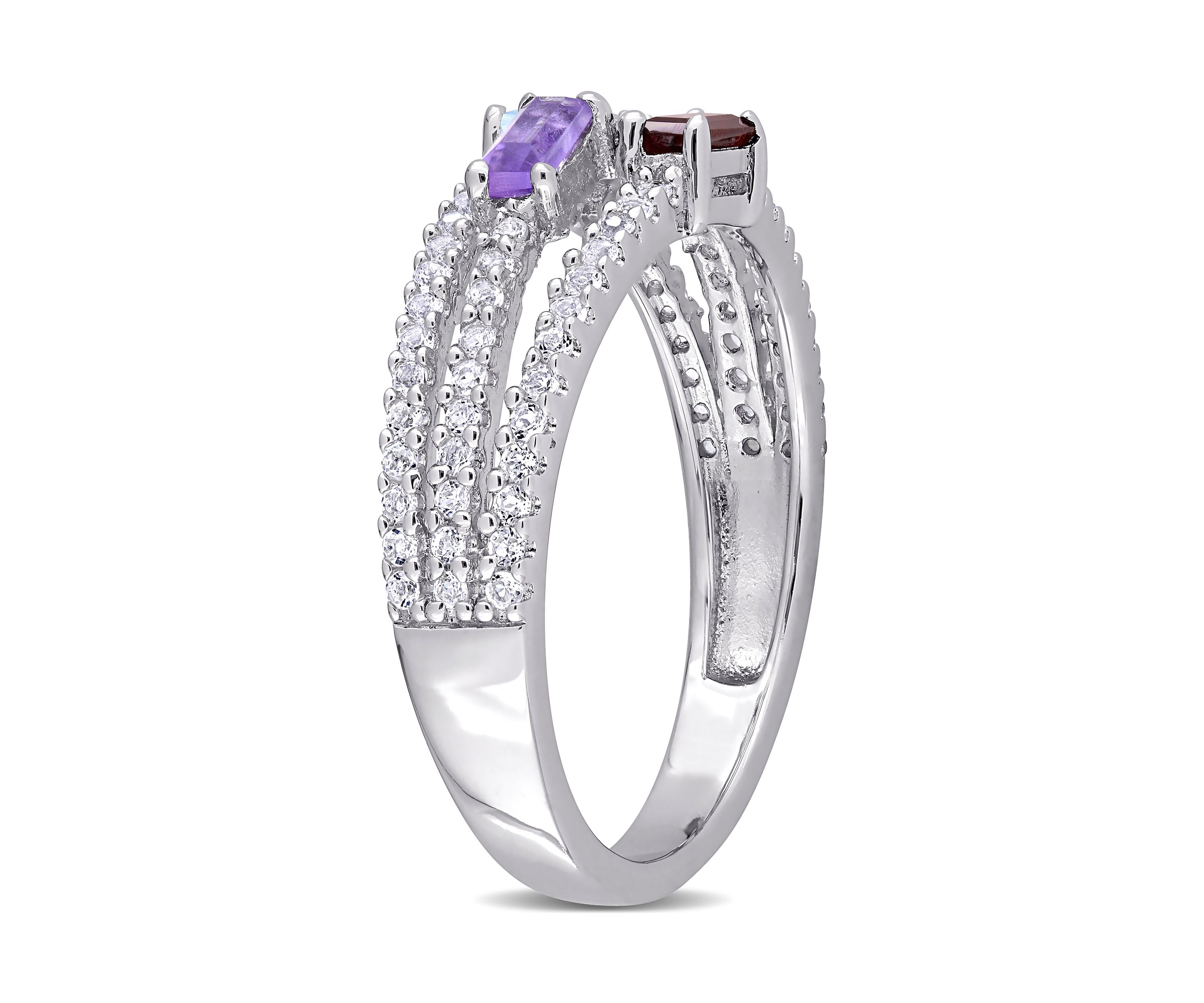 3/4 ct. t.w. Multi-Gemstone Split-Shank Multi-Row Ring in Sterling Silver
