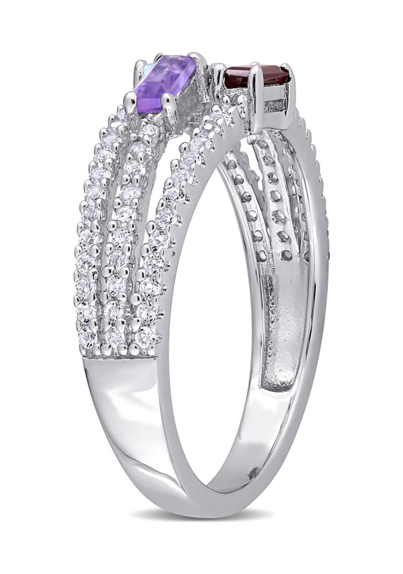 3/4 ct. t.w. Multi-Gemstone Split-Shank Multi-Row Ring in Sterling Silver