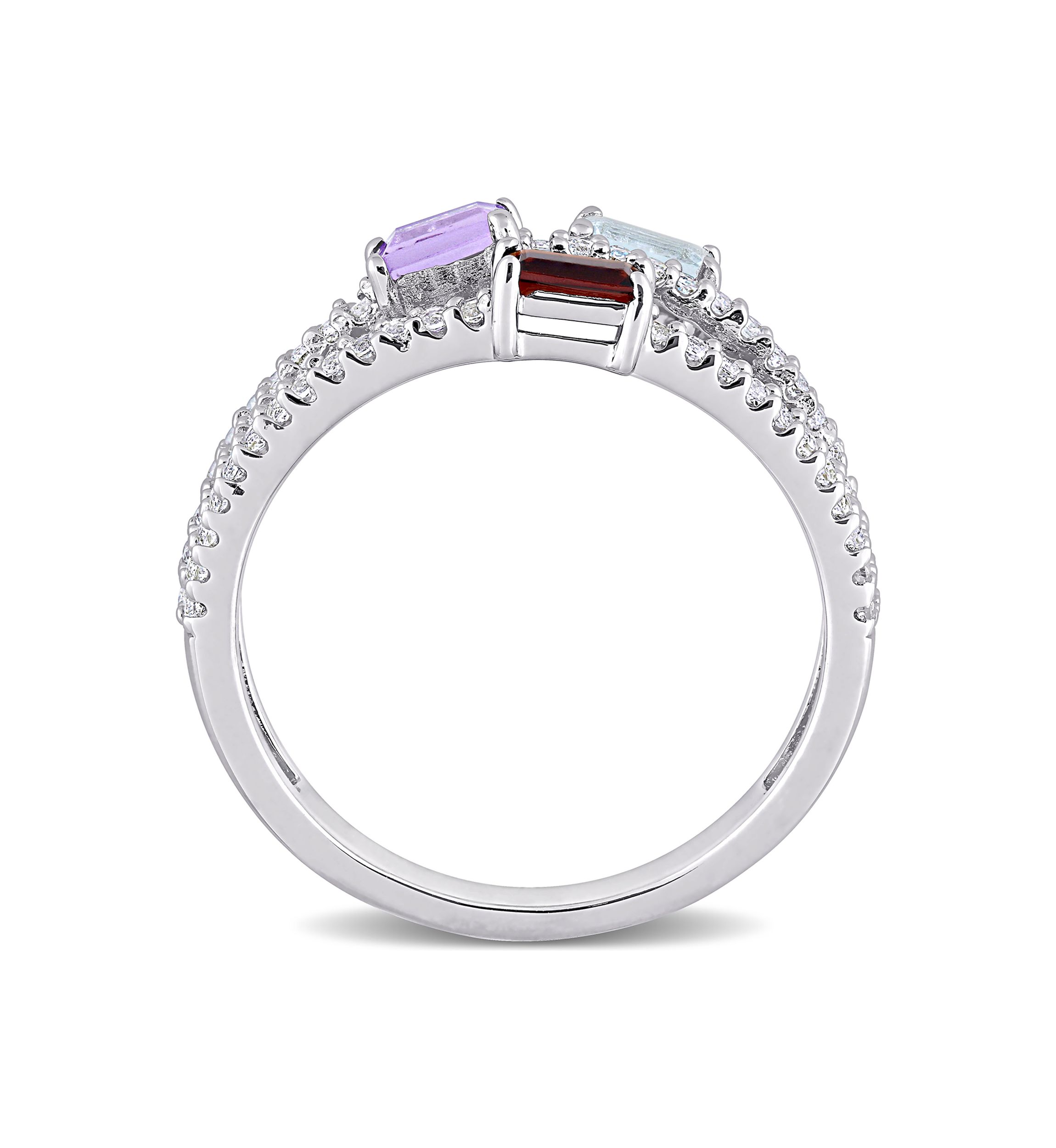 3/4 ct. t.w. Multi-Gemstone Split-Shank Multi-Row Ring in Sterling Silver
